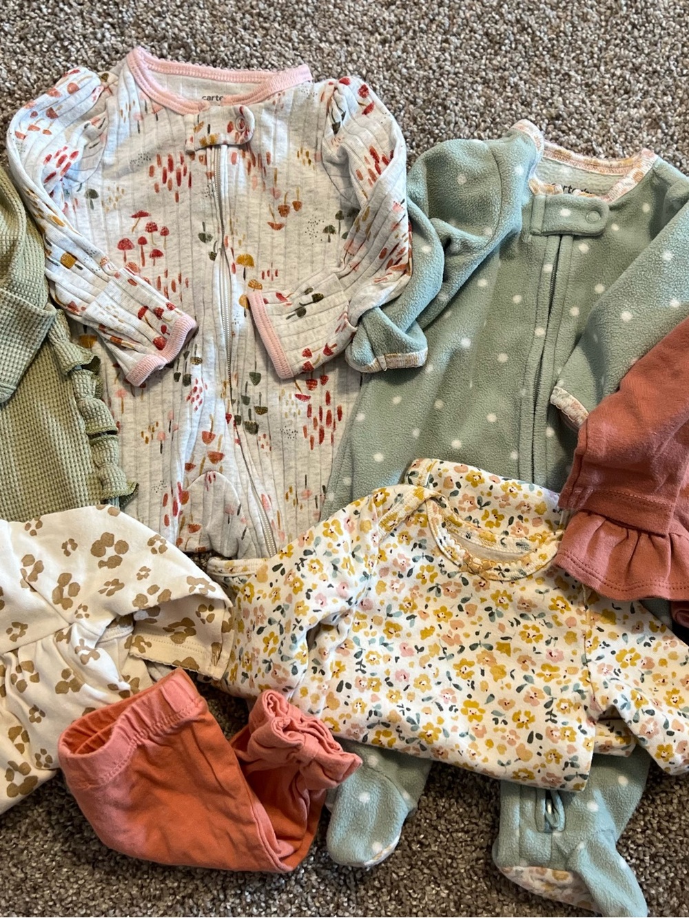 Carter's Pastel Floral, Sage Polka Dot & Terracotta Baby Sleepwear Set